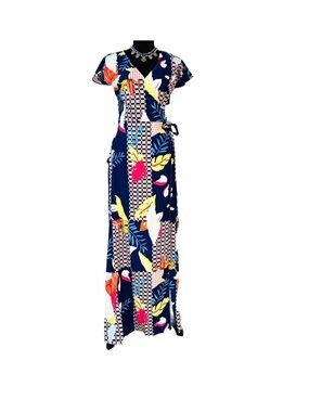 EVER PRETTY ~ Floral Lightweight Short Sleeve Wrap Maxi Dress Multicolor size M